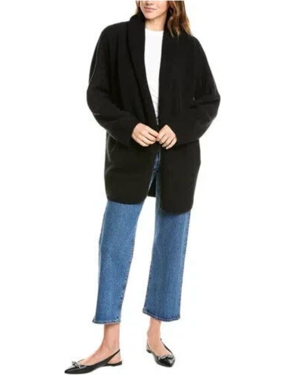 VINCE Merino Wool Black Open-Front Collar Sweater Cardigan large